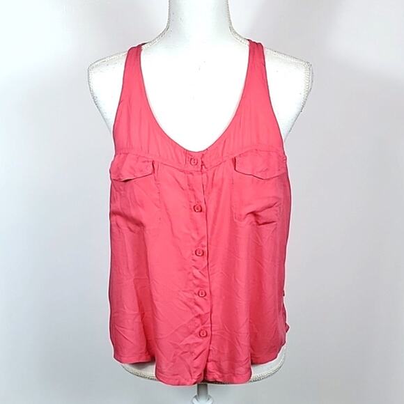 YFB Young Fabulous & Broke Button Down Accent Pockets Coral Tank Blouse - small - Picture 1 of 7